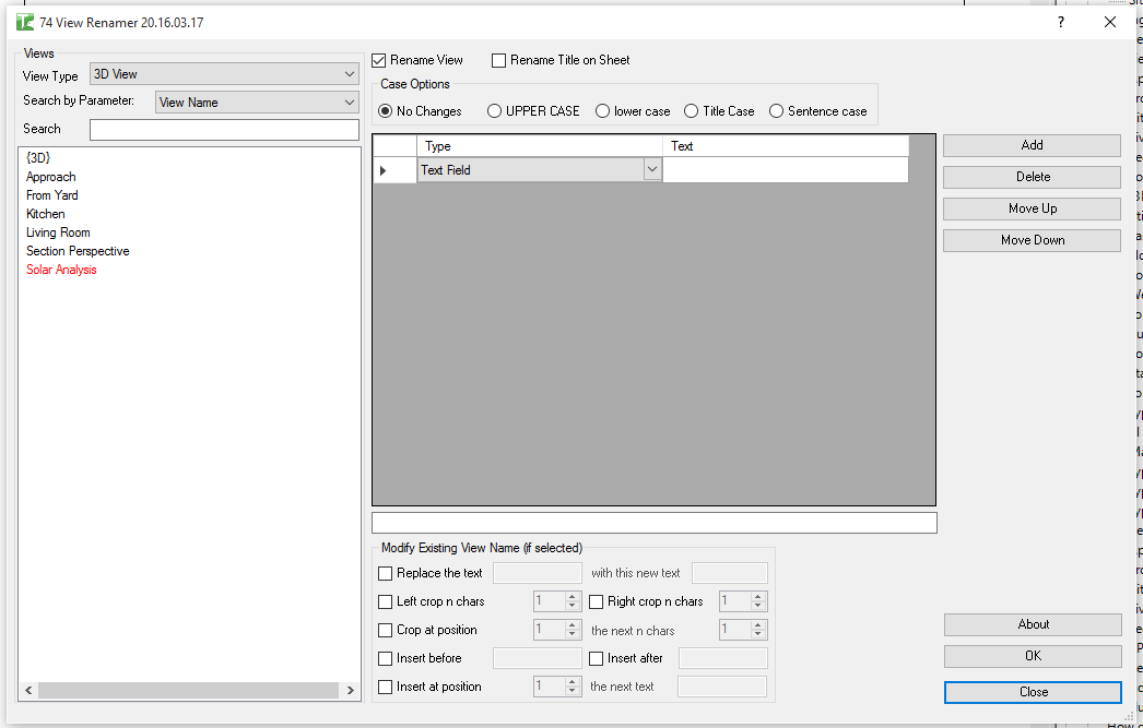 View Renamer — initial dialog