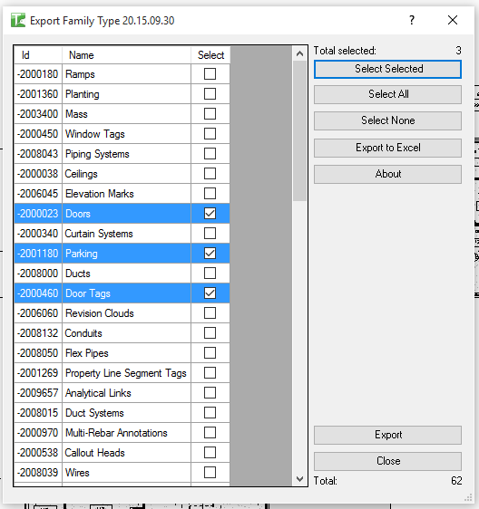 Family Type Renamer — Export/Import selector