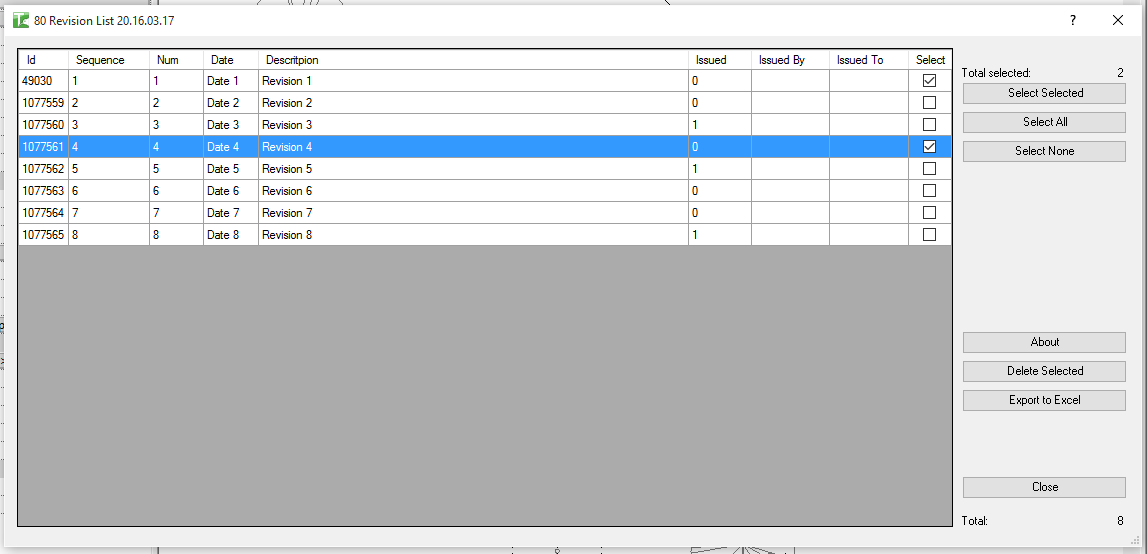 Revisions selected for deletion