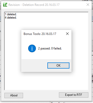 Deletion output showing passed and failed counts