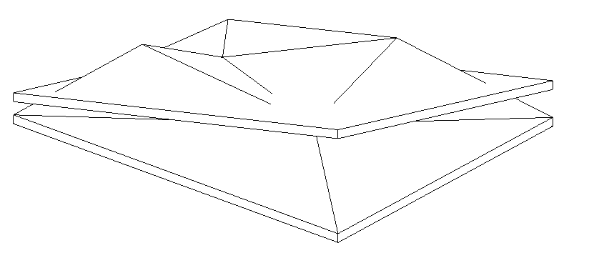 3D wireframe view showing two floors — source floor (complex shape on top) and flat target floor below