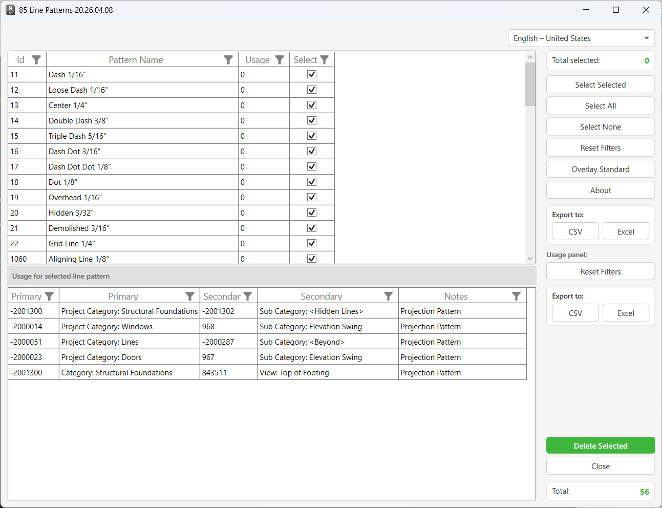 Line Patterns dialog overview