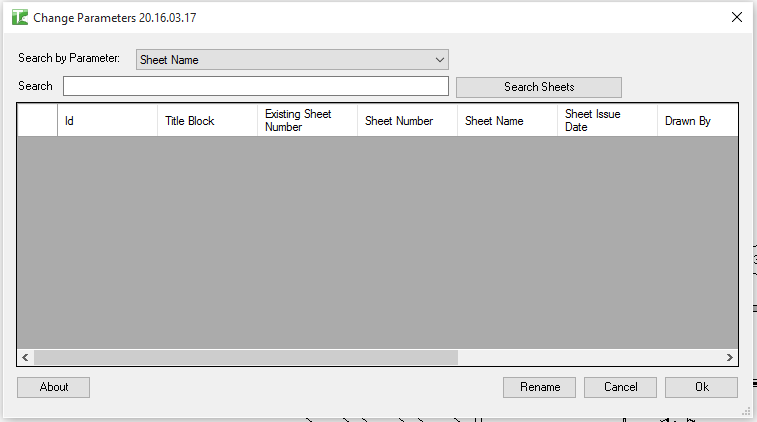 Change Parameters dialog on launch — empty grid with columns visible