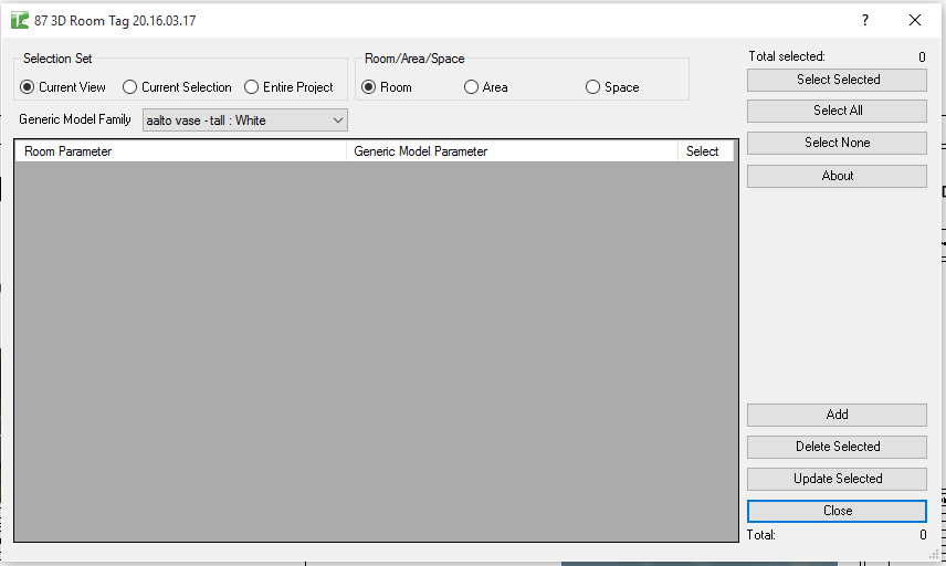 3D Room Tags — dialog with parameter mapping configured