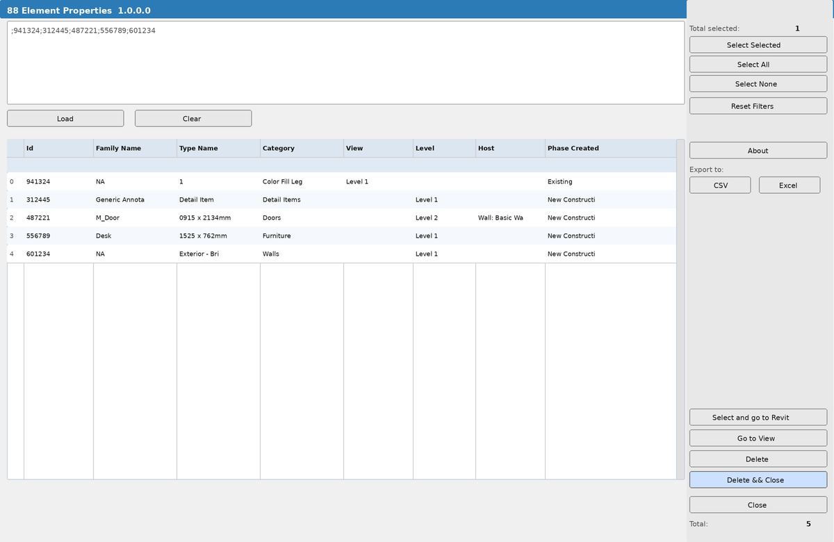 088 Element Properties — full dialog overview