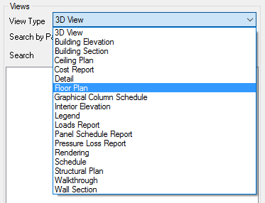 View Type dropdown showing all available view types