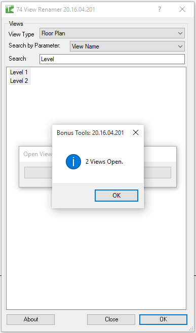 Confirmation dialog showing "2 Views Open."
